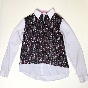 Isaac Mizrahi Black Multicolor Long Sleeve Button Down Shirt Size 4